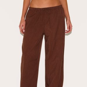 Chocolate Pinstripe Woven Drawstring Low Rise Relaxed Trousers