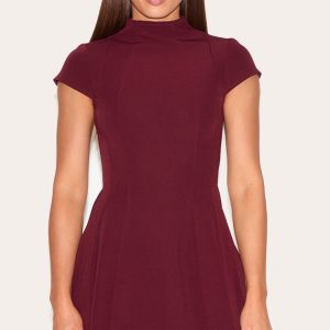 Tall Wine High Neck Cinched Mini Dress