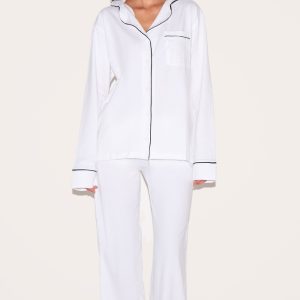 White Jersey Piping Detail Long PJ Set