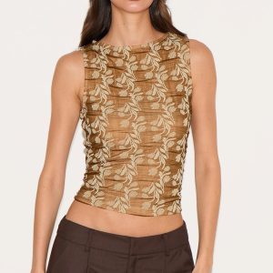 Brown Embroidered Chiffon Textured Racer
