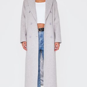 Light Grey Wool Look Oversized Drop Shoulder Maxi Coat