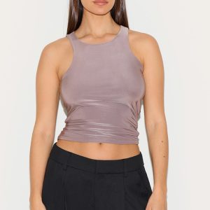 Mushroom Soft Touch Asymmetric Hem Racer Vest