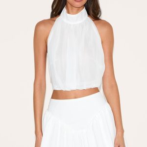 White Bubble Hem Chiffon Long Top