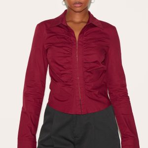 Plum Hook And Eye Ruched Fitted Shirt