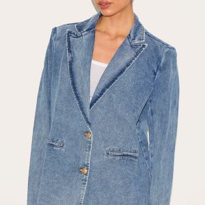 Tall Vintage Mid Wash Oversized Button Denim Blazer