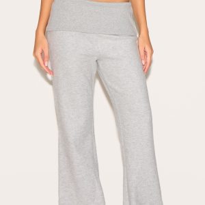 Grey Marl Super Soft Foldover Waist Flare Lounge Trousers