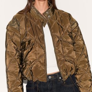 Khaki Cropped Quilted Jacket