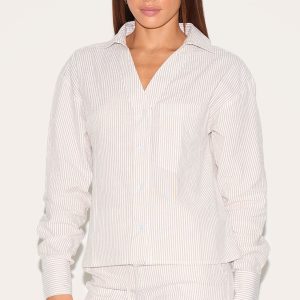 Tall Cream Pinstripe Open Back Button Detail Shirt