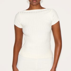 Cream Rib Knit Backless Top