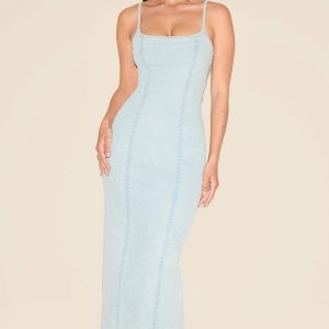 Light Blue Cami Strap Denim Midaxi Dress