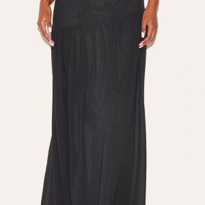 Black Asymmetric Drop Waist Maxi Skirt