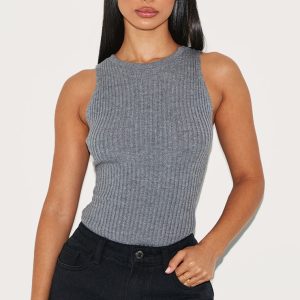 Petite Charcoal Knitted Tie Back Bodysuit
