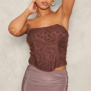 Brown Floral Tulle Boned Corset