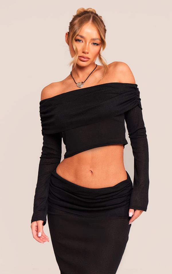5b789dd3edfef4c2f47efdd43d52525246613459_CNH7562_1_black_sheer_burnout_mesh_fold_over_hem_long_sleeve_bardot_top