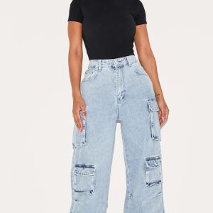 Shape Light Blue Wash Denim Pocket Detail Cargo Jeans