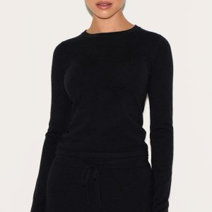 Black Soft Knit Long Sleeve  Top