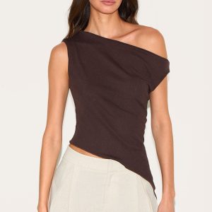 Deep Chocolate Burnout Mesh Asymmetric Long Top
