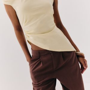 Almond Asymmetric Shoulder Extreme Longline Top