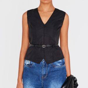 Black Thin Belt Waistcoat