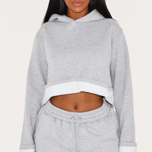 Shape Grey Turn Up Hem Cropped Hoodie