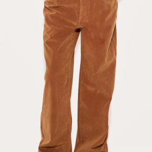 Deep Tan Faux Suede Mid Rise Straight Leg Trousers