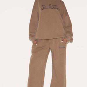 Taupe Saint Louis Embroidered Wide Leg Joggers