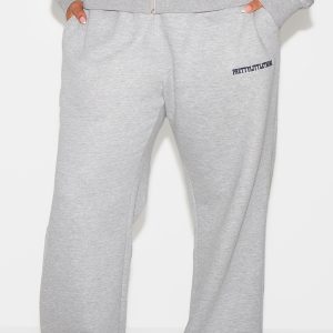 PRETTYLITTLETHING Plus Ash Grey Embroided Wide Leg Joggers