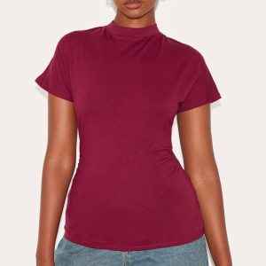 Wine Oversized Cinched Waist Detail T Shirt