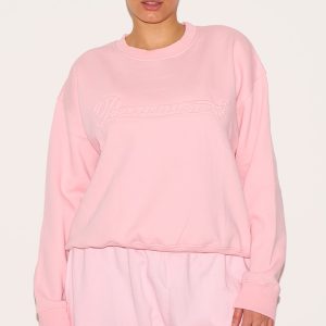 Plus Baby Pink Embossed Graphic Oversized Sweatshirt
