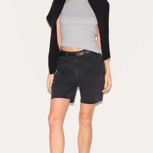 Washed Black Longline Fitted Denim Shorts