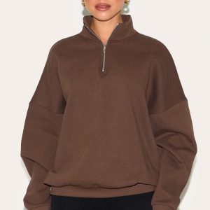Espresso Premium High Neck Quarter Zip Oversized Sweatshirt