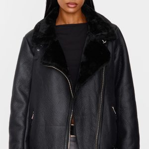 Black Oversized PU Aviator