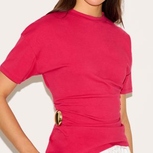 Red Trim Detail Asymmetric Hem T Shirt