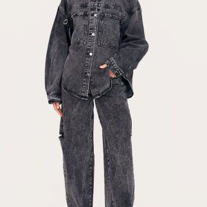Tall Washed Grey Straight Leg Ripped Side Jeans