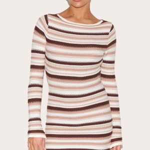 Petite Cream Knitted Stripe Long Sleeve Mini Dress