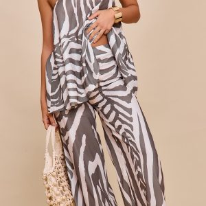 Brown Oversized Zebra Print Trousers