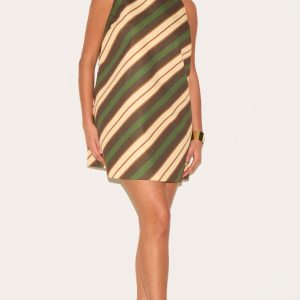 Plus Green Striped A-line Dress