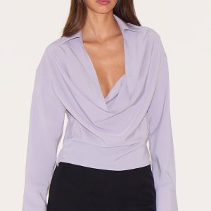 Light Grey Chiffon Cowl Neck Blouse