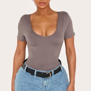 Shape Charcoal Sculpted V Neck Short Sleeve Bodysuit