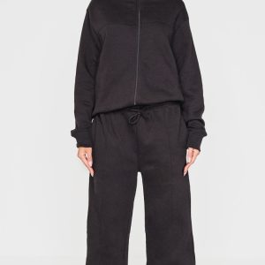 Black Straight Leg Seam Detailed Joggers