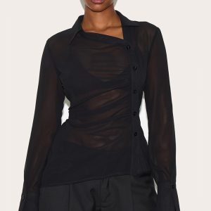 Black Asymmetric Chiffon Shirt