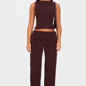 Petite Chocolate Contour Jersey Straight Leg Trousers