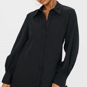 Black Frill Hem Shirt Dress