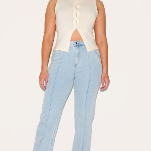 Shape Light Blue Stretch Denim Highwaisted Pintuck Adjustable Back Detail Jeans