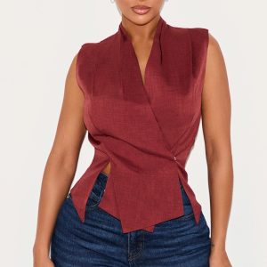 Shape Burgundy Tailored Wrap Front Waistcoat
