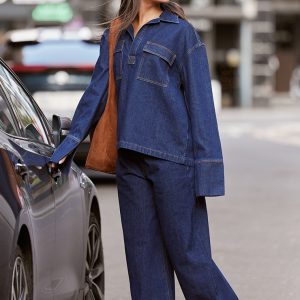 Indigo Contrast Stitch Long Sleeve Denim Rugby Shirt