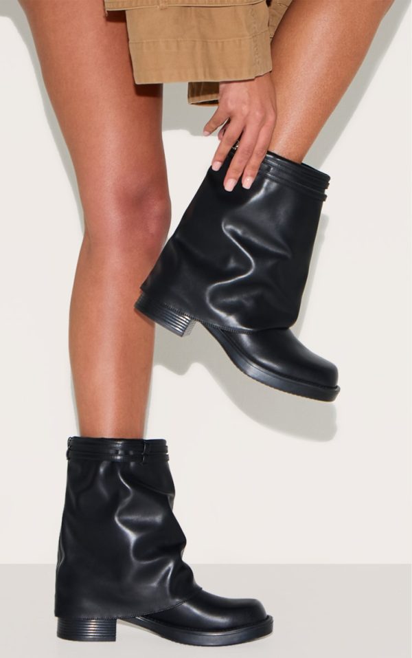 5f502b41e5df193e4dc72f4b61169059131a2c86_CNL7146_5_black_pu_round_toe_fold_over_buckle_strap_ankle_boots