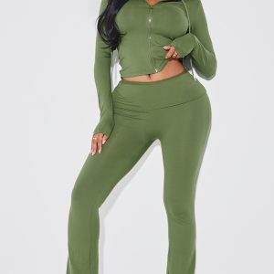 Shape Khaki Sculpted Foldover Waist Flare Trousers