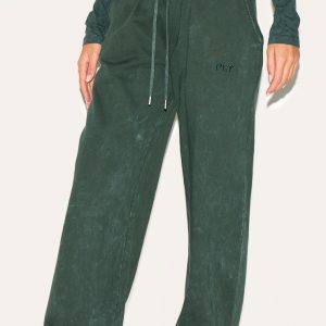 PRETTYLITTLETHING Forest Green Washed Low Rise Oversized Wide Leg Joggers