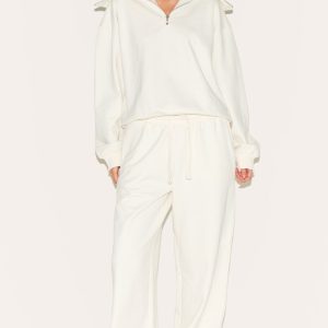 Cream Premium Loopback Wide Leg Joggers